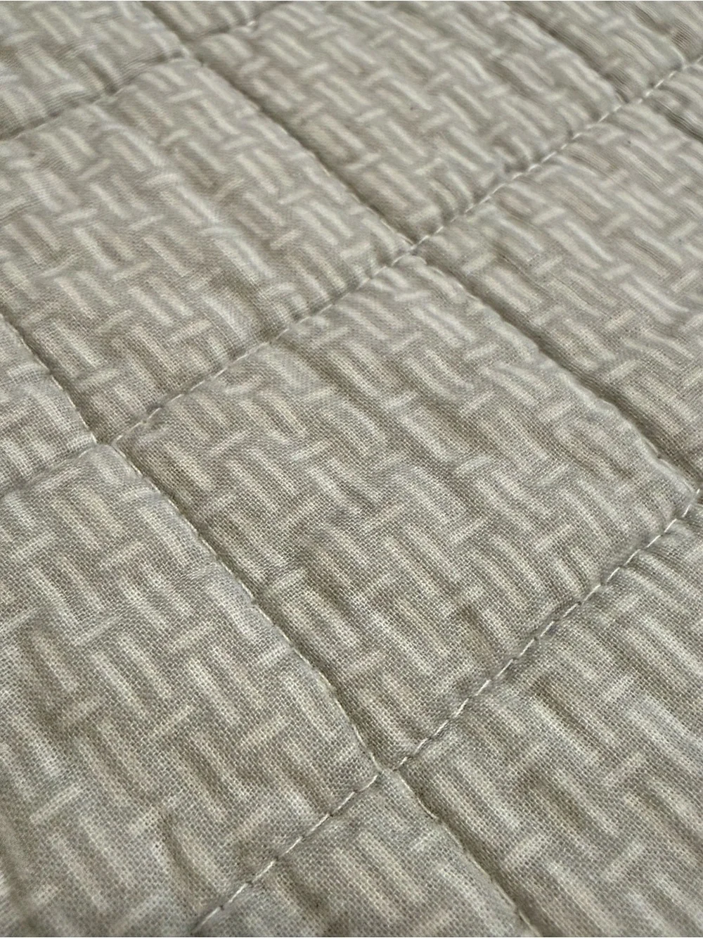 Striped Quilted Throw Blanket in White, Tan and Grey